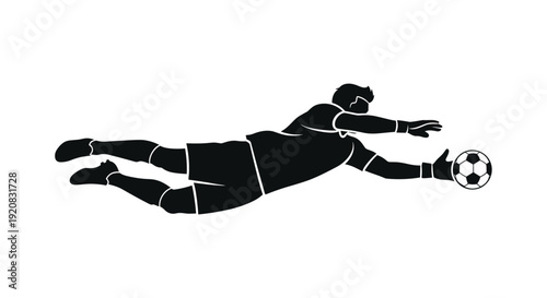 Soccer Goalie Diving Save Vector Silhouette Icon - Dynamic Sports Action Illustration