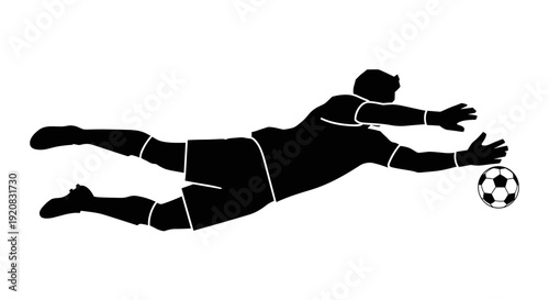 Soccer Goalkeeper Diving Save Action Silhouette Vector Illustration Graphic Art Displaying Athleticism and Sportsmanship for Sporting Event Designs