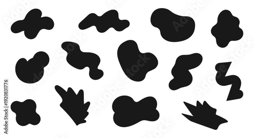 Versatile collection of dynamic abstract organic vector shapes, perfect for modern graphic design projects and creative backgrounds, offering adaptable artistic elements