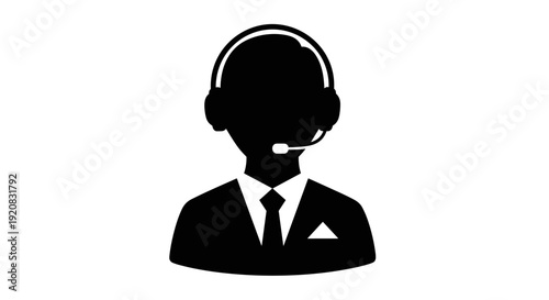 Customer service agent vector silhouette with headset and tie, representing support and communication, ideal for business and professional use