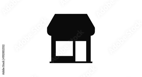 Simple black building facade with rectangular openings a flat silhouette