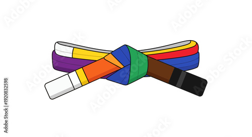 Martial Arts Belts Vector Illustration, Flat Design for Training, Competition, and Education