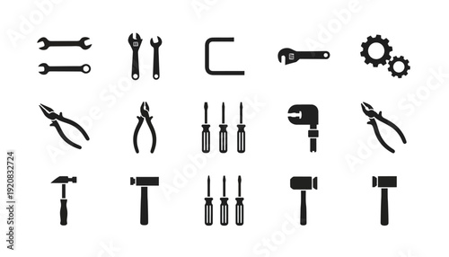 Collection of various hand tools and equipment icons.