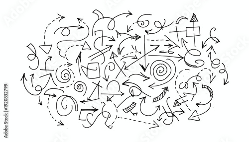 Collection of Hand Drawn Arrows and Abstract Shapes.