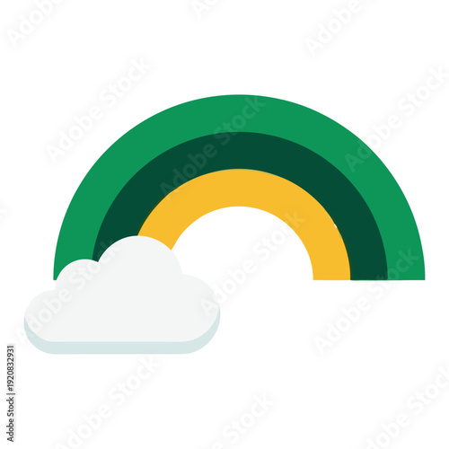 Flat vector illustration of a rainbow with a cloud. Symbolizes hope, luck, and folklore, often associated with Irish legends and St. Patrick’s Day