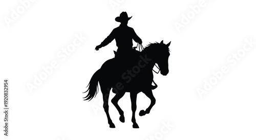 Cowboy riding a horse a dramatic black shape silhouette