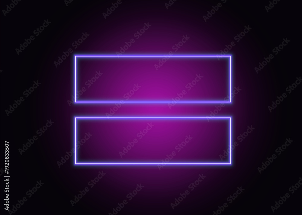 Fototapeta premium Glowing Purple and Blue Neon Equals Sign on Dark Background Futuristic Equality Symbol Light Effect