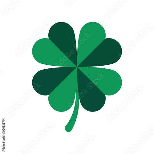 Flat vector illustration of a four-leaf clover symbol. Represents luck, fortune, and Irish culture, commonly associated with St. Patrick’s Day