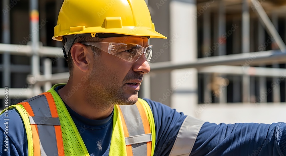 Fototapeta premium Construction Worker Wearing Hard Hat and Safety Vest.