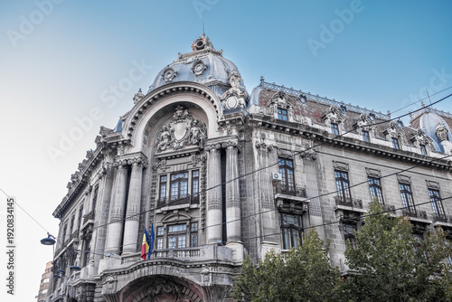 The Romanian flag flies proudly outside the National Bank of Romania