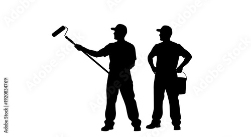 Wallpaper Mural Two Painters Silhouetted Against White Background. Torontodigital.ca