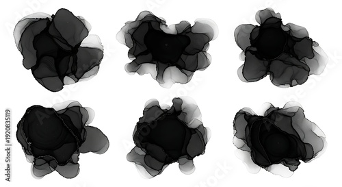 Wallpaper Mural Black Ink Blot Shapes on White Background. Torontodigital.ca