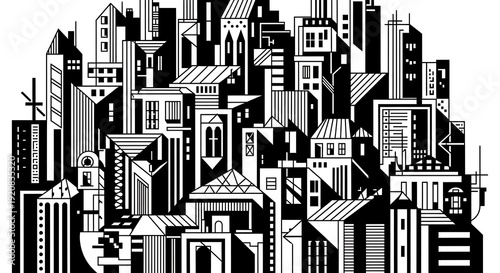 Wallpaper Mural Urban Cityscape Black and White Illustration. Torontodigital.ca