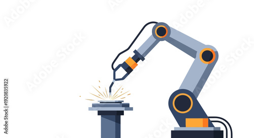 A robotic arm engages in automated production on a conveyor belt in a futuristic smart factory with industrial automation and smart manufacturing technology.