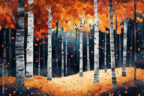 Autumnal Birch Forest - A Watercolor Painting of Fall Foliage.