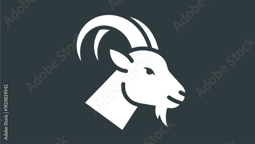 White Goat Head Icon on Dark Background