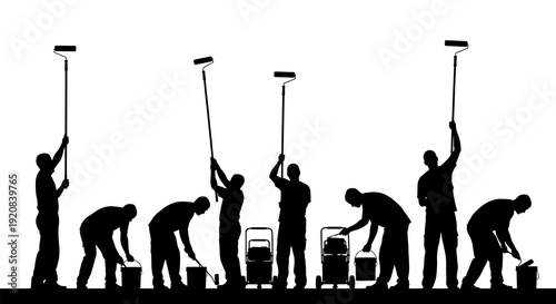 Wallpaper Mural Silhouetted Workers Cleaning with Various Equipment. Torontodigital.ca