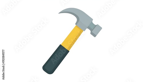 A hammer with a yellow and black handle