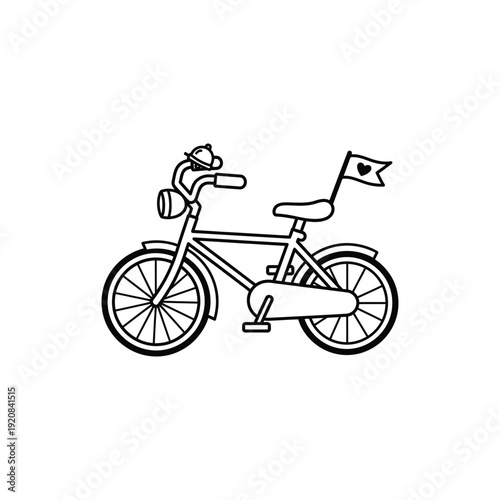 Simple black and white bicycle illustration with heart flag.