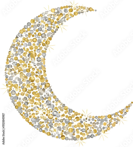 Crescent Moon Made of Jewels and Gems.