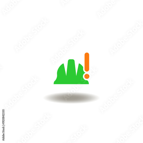 Vector illustration of hard hat with exclamation mark. Icon of safety work first. Symbol of protective industry equipment.