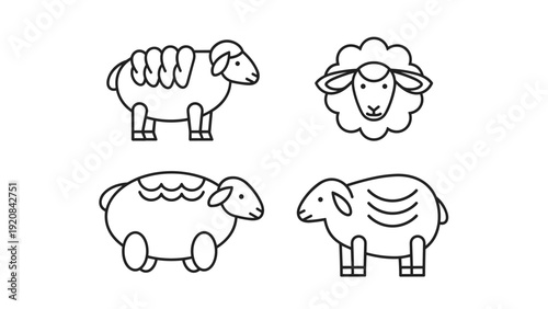 Minimalist Sheep and Lamb Outline Icons Set