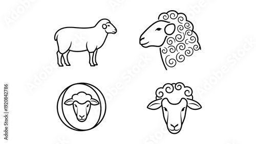 Various Line Art Sheep Icons Set