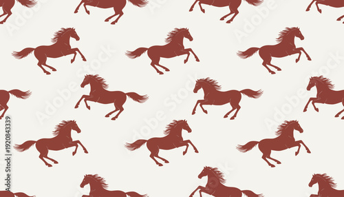 Seamless pattern of red horses on white background.