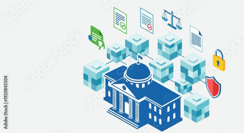 Government building with digital security elements and data storage.