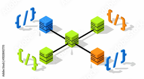 Data Storage and Network Connectivity Concept with Servers and Code.