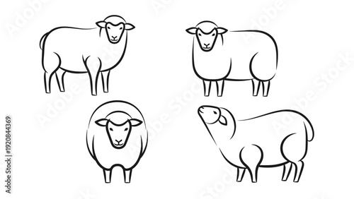 Set of Minimalist Line Art Sheep Icons in Various Poses