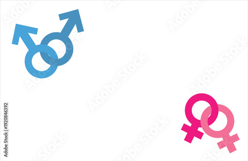 Gay and lesbian gender symbols set. Blue male Mars signs and pink female Venus signs representing LGBT relationships and gender identity. Minimalist icons isolated on white background