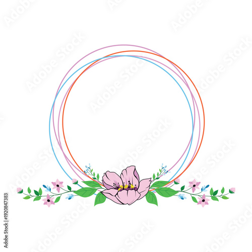 Beautiful template round floral frame outline vector