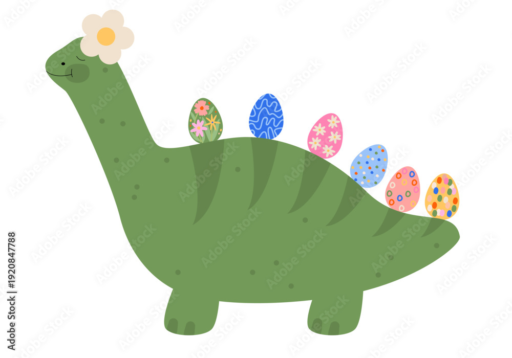 Fototapeta premium Baby dinosaur with Easter eggs. Dino with egg. Easter