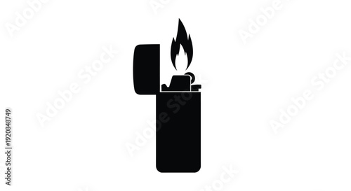 A black silhouette of an open lighter with a flame silhouette