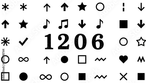 Collection of various simple black icons on white background.