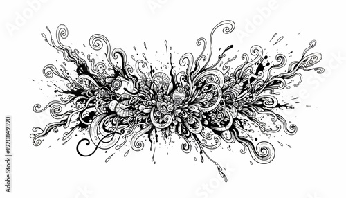 Abstract black and white ink splash design element.