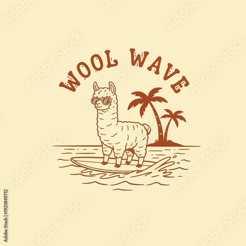 Cool Llama Surfing on a Board with Sunglasses.