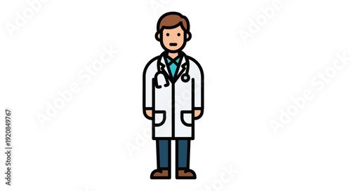 Professional male doctor in white lab coat with stethoscope, illustrating healthcare and medical services