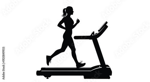Woman running on a treadmill depicted as a dark silhouette