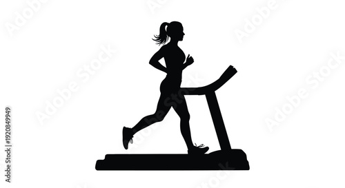 A woman runs on a treadmill depicted in striking black silhouette