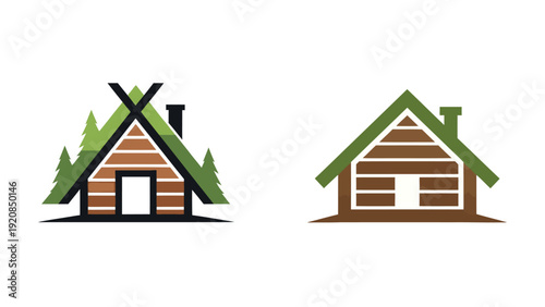 Minimalist Cabin Logo Design, Modern Geometric Wooden House Silhouette with Triangular Roof and Chimney, Clean Flat Vector Illustration for Outdoor Branding Isolated on White Background