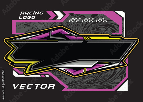 Outline and painted racing logo. Isolated in black background, for t-shirt design, ness purposes.