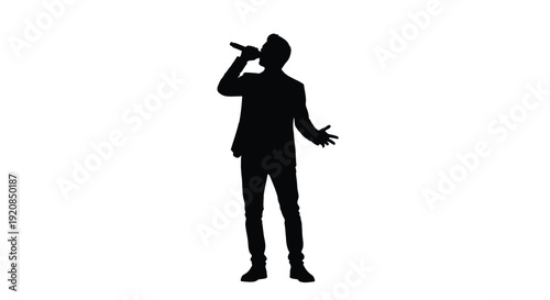 A singer performing with a microphone in a dark silhouette