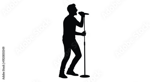 A singer performs with a microphone in a striking black silhouette