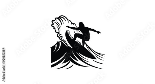 Surfer riding a large wave dynamic action shot silhouette