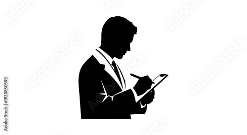 Vector Silhouette of a Business Professional Engaged in Writing, Capturing Data, or Taking Notes for Office Productivity and Task Management