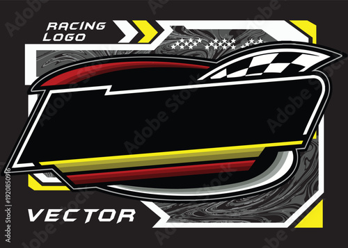 Outline and painted racing logo. Isolated in black background, for t-shirt design, ness purposes.