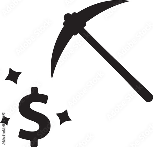 Mining for Dollars Pickaxe and Dollar Sign Icon