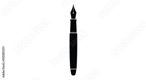 A detailed black fountain pen shown in a stark silhouette